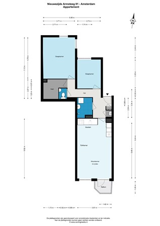 Plattegrond - Nieuwezijds Armsteeg 91, 1012 NB Amsterdam - Nieuwezijds Armsteeg 91 - Amsterdam - Appartement - 2D.jpg